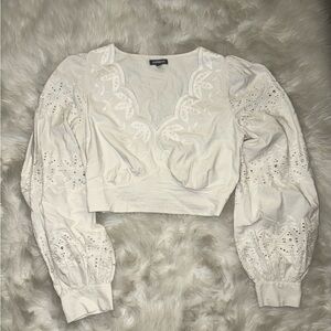 Express White Eyelet Puff Sleeve Blouse